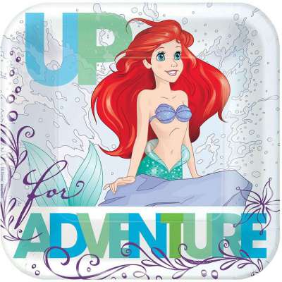 Disney Ariel The Little Mermaid Dream Big Square Plates  - 7 Inches - 8 Per Pack