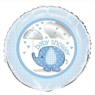 Umbrellaphants Baby Shower - Blue Round Foil Balloon 18 Inches